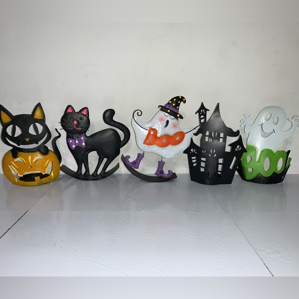 Halloween Decor Lot Of 5 Items Candle Holders Rockers Ghosts Cats